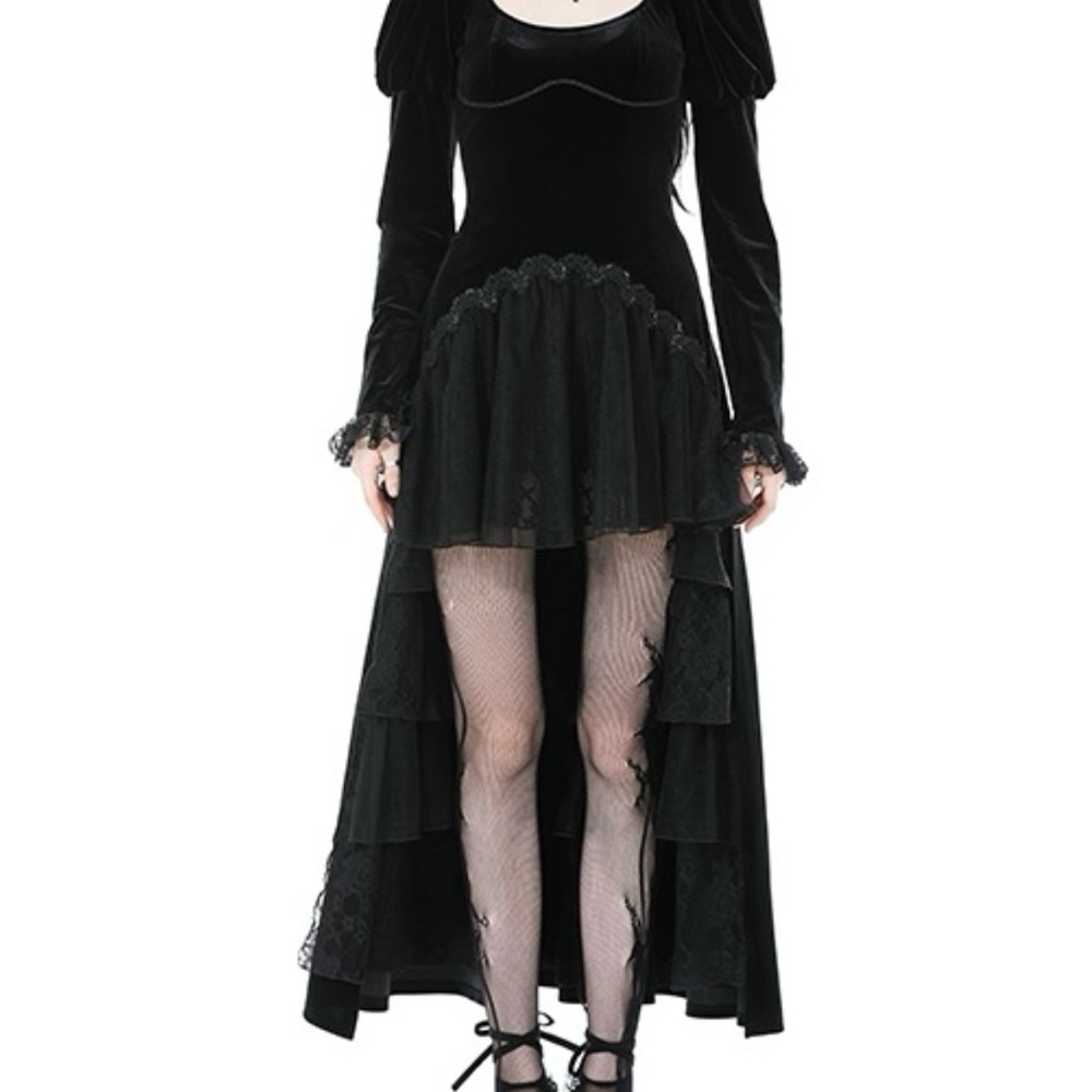Black High-Low Velvet Lace Dress
